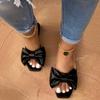 Women's Bowknot Flat Slippers, Solid Color Square Open Toe Non Slip Slides Shoes, Versatile Indoor & Outdoor Slippers