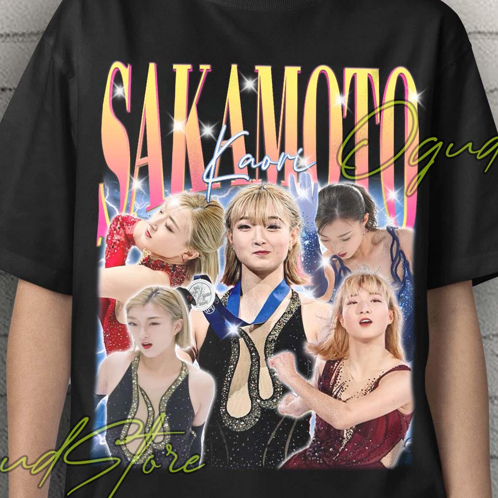 Kaori Sakamoto Ice Skating Collage T-Shirt, Retro Graphic Tee, Figure Skating Apparel S