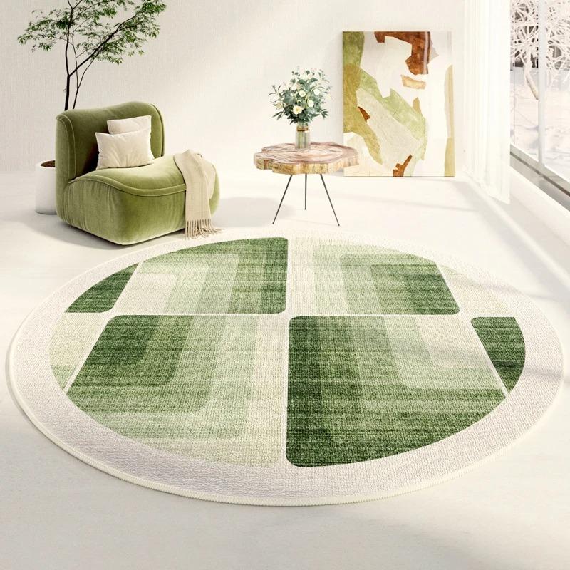 Green Round Living Room Carpet Abstract Line Art Style Fresh and Minimalist Home Decorative Carpet Floor Mat Stain-Resistant
