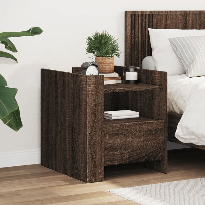 VidaXL Table de chevet chêne marron 45x50x50 cm bois d’ingénierie, meuble de chevet, table d'appoint, armoire de lit, 848282