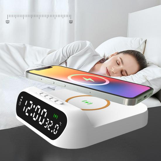 Dijital Alarm Saatli, Sıcaklık Göstergeli, Geniş Uyumluluklu, 15W Hızlı Şarjlı, 3'ü 1 Arada Kablosuz Şarj İstasyonu