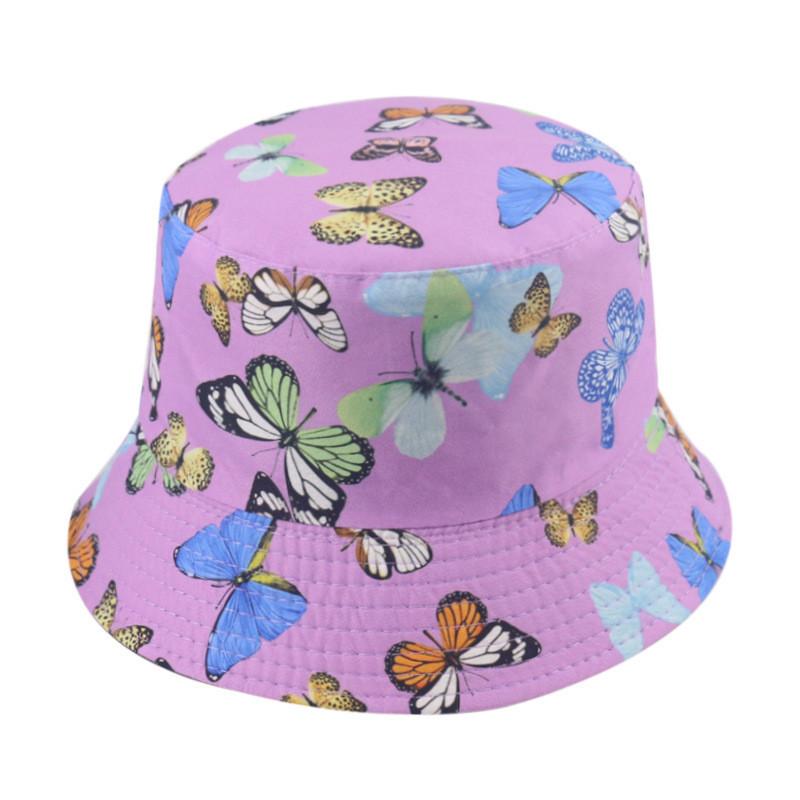 European American Style Cotton Fisherman Hat For Women Spring Summer Sunscreen Butterfly Printed Cap