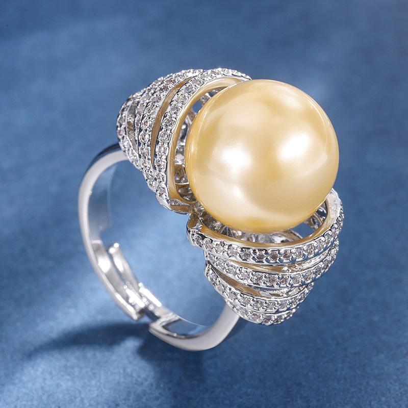 

Винтажное преувеличенное крупное кольцо с ракушечным жемчугом, циркон, открытое живое кольцо, кольцо с цветком из циркона