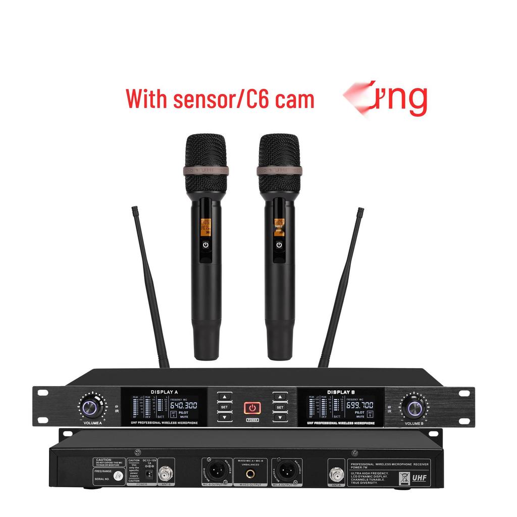 KTV U-Band Wireless Dual Microphone Set for Stage and Conference, featuring Lavalier and Headset Options.