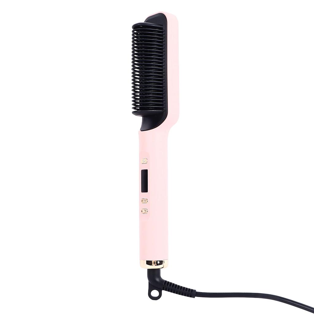 Straight Curly Hair Iron 2 Purpose Electric Curling Comb Negative Ion Straightener Styling Tool Pink