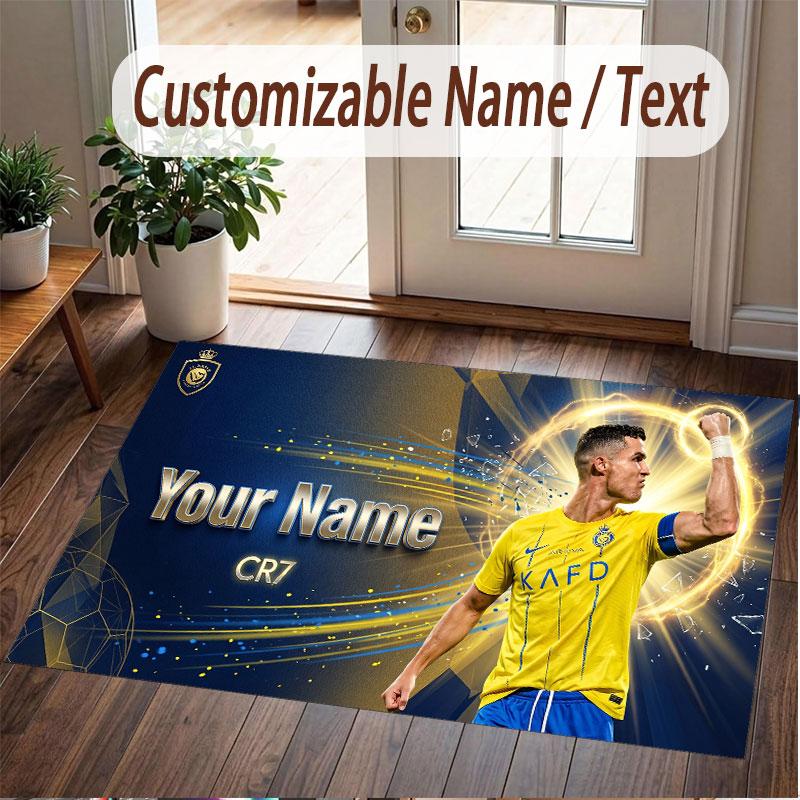 Benutzerdefinierter Teppich Cristiano Ronaldo Muster Druck Name Text Weicher Rutschfester Boden Teppich für Zuhause Innen Dekoration