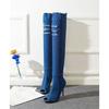2025 Boots Women Summer Autumn Thigh High Peep Toe Over The Knee Boots Blue Denim Jeans Zipper Long Boots Shoes Ladies