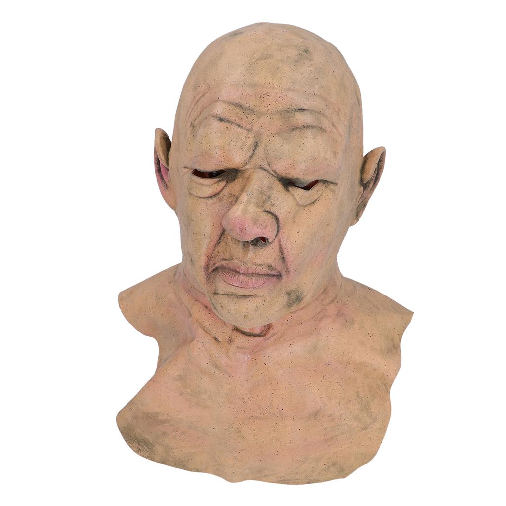 Realistic Bald Head Latex Old Man Face Dressing Up Party Prop Full Overhead Chest Latex Costume Wrinkle Face for Cosplay