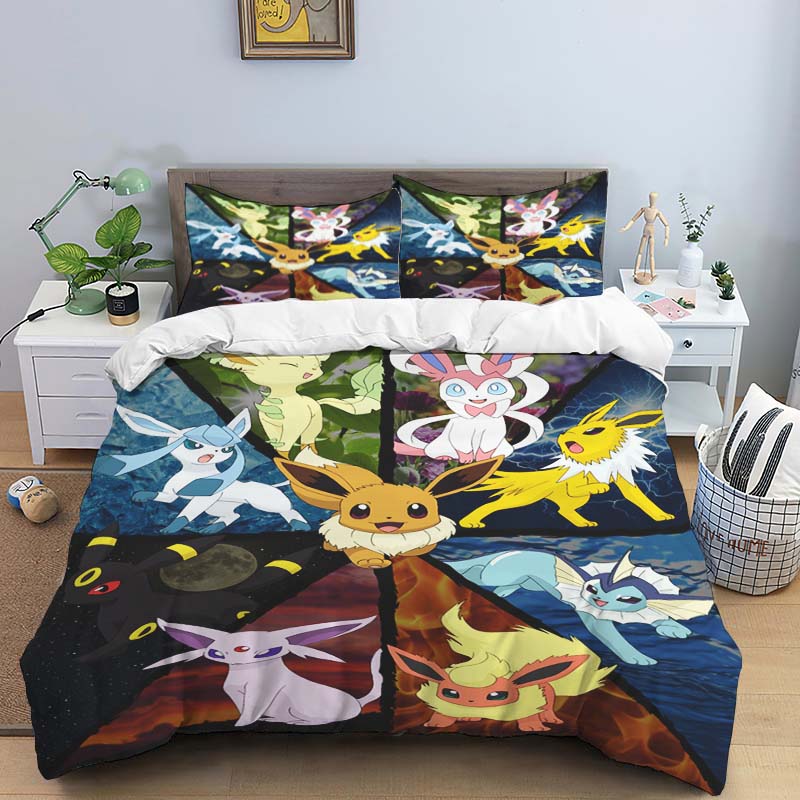 

3D Pokémon Cartoon Bedding Set – Includes A Printed Duvet Cover and Pillowcases. Soft and Comfortable. 135x200cm