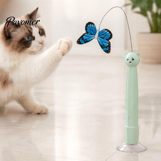 Electric Butterfly Cat Toy Wand, Rechargeable Interactive Wand Toy, 360 Spinning Self-Play Indoor Pet Enrichment Supplies with 2 Modes, Suction