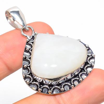 Natural Rainbow Moonstone Gemstone 925 Sterling Silver Pendant 1.97" V0i17