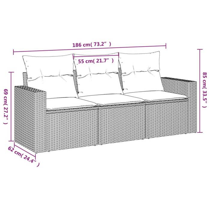 VidaXL Garden Lounge Set with Cushions 3 Pcs, Sofas with Adjustable Feet, Outdoor Furniture Set Patio Terrace, 3218652