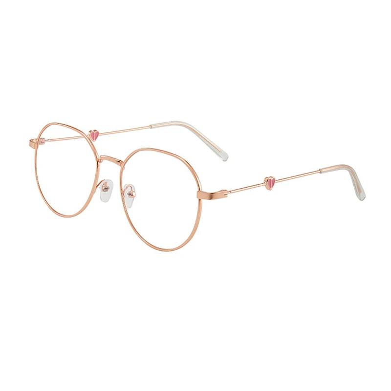 Trendy Korean Student Love Glasses Round Frame Peach Heart Transparent Flat Mirror Literary Glasses Frame Myopia