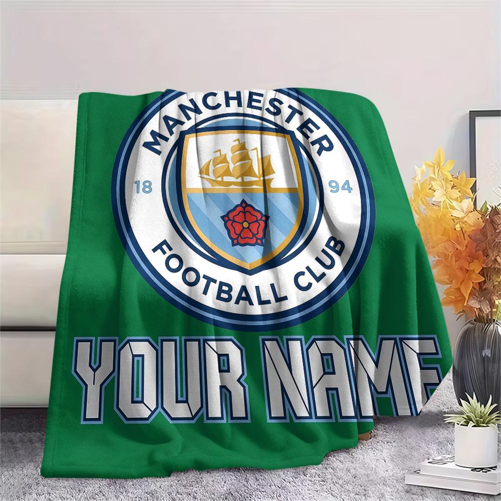 Custom Name Manchester City2 Flannel Blanket, High quality Comfortable for All Seasons, Home Decor, Warmth and Comfort