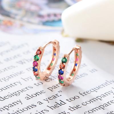 Peishang Joyas 925 Sterling Silver 14K 18K Gold Plated Color Zircon Tiny Small Rainbow Round Hoop Huggie Earrings
