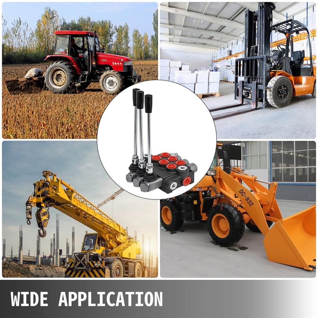 3-sekční hydraulický řídicí ventil, hydraulický ventil jednodílný 3sekční ventil, Hydraulický směrový řídicí ventil 11gpm 40 L Oboučinný válec