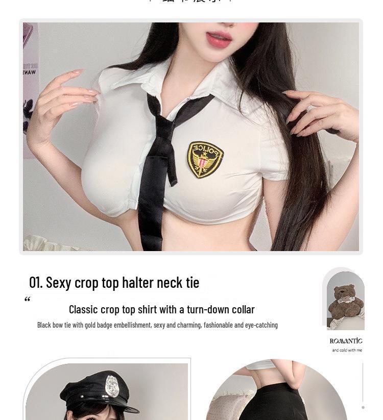 Sultry Low-Waisted Police Uniform Lingerie Set with Removable Mini Skirt