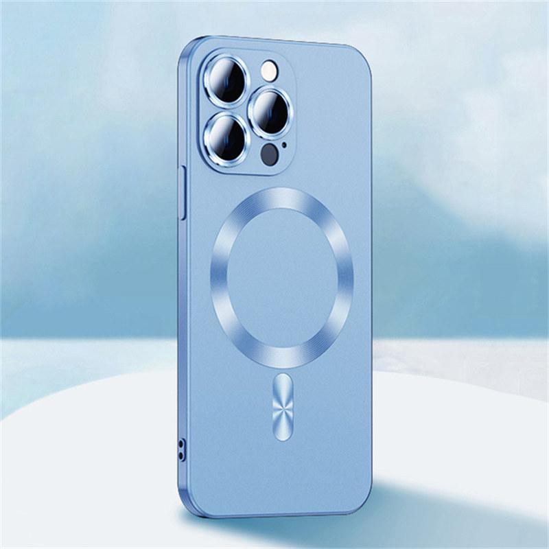 For Magsafe Wireless Charge Plating Silicone Case For iPhone 15 14 13 12 11 Pro Max Plus 14Pro iPhone14 With Lens Protector Cover