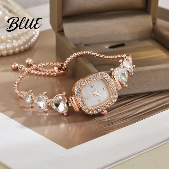 Rhinestone Embellished Watch Women Bracelet Small Square Dial Analog Quartz