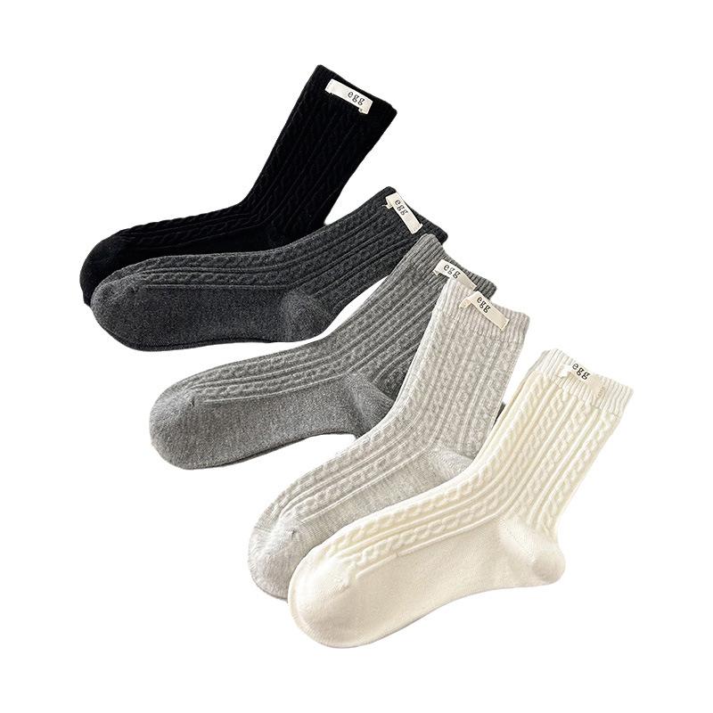 Women's Socks Egg Cloth Label Mid-calf Socks Autumn Linen Pattern Pile Socks Grey Socks