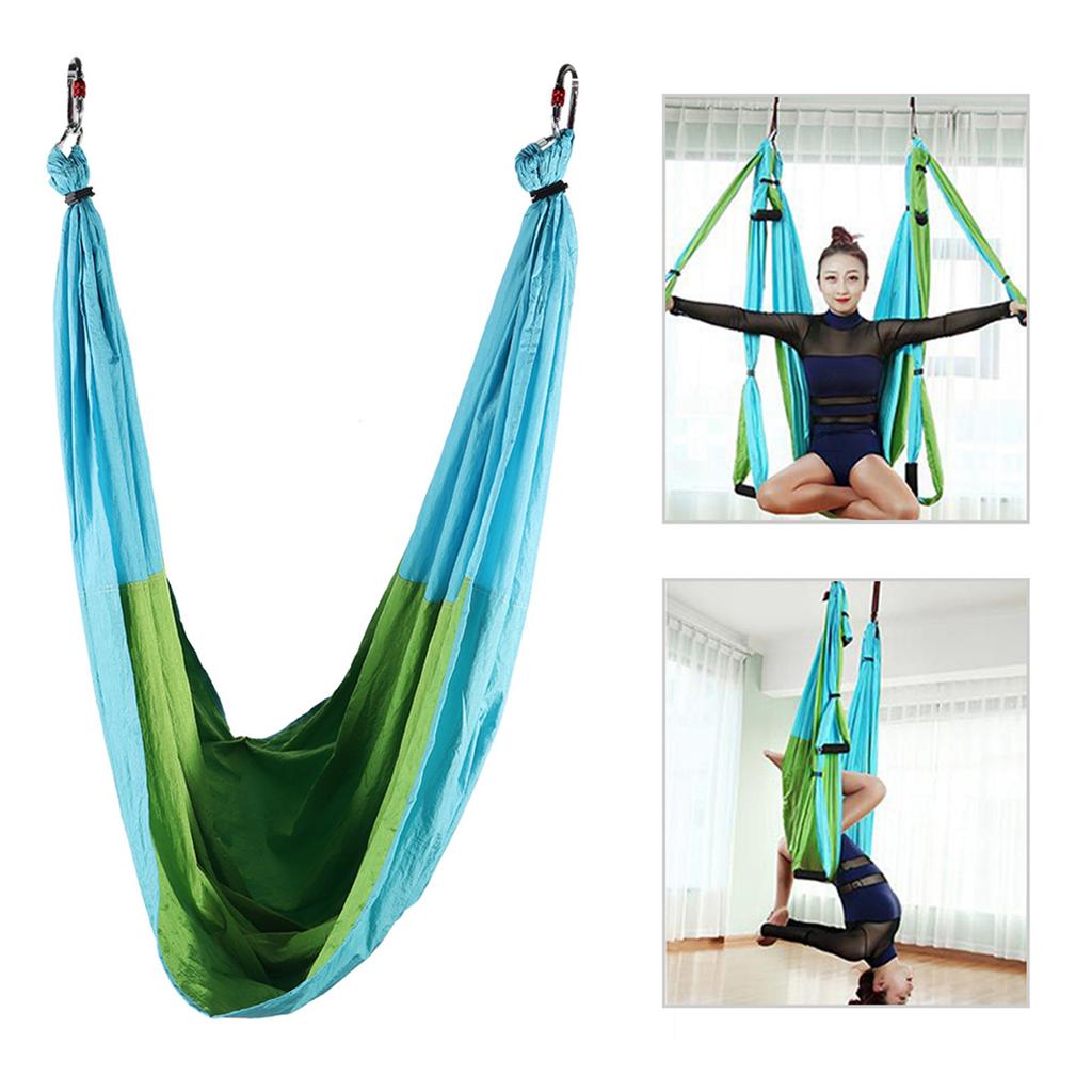 Aerial   Fitness Hanging Grip Inversion Trapeze Swing Sling Hammock(Blue Green)