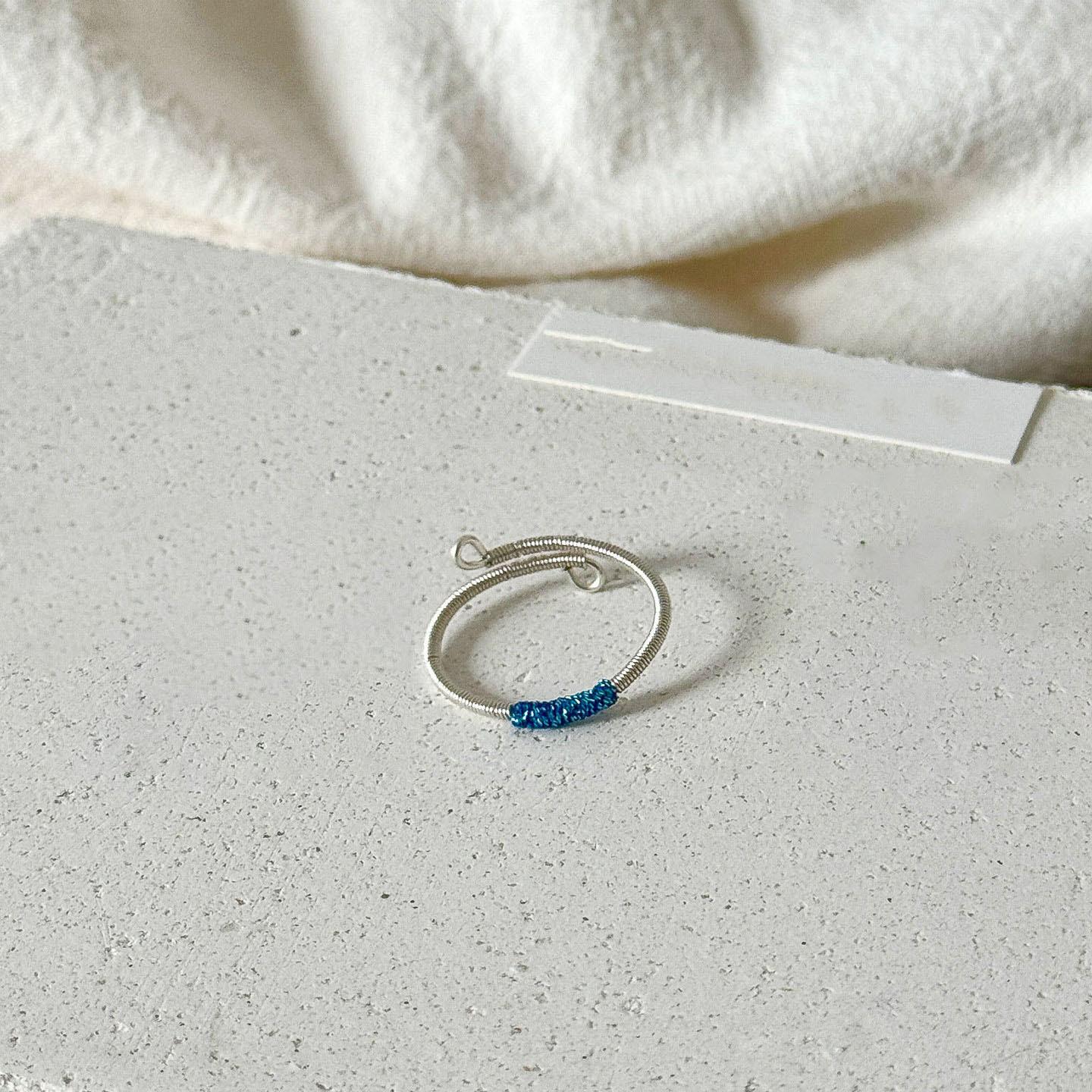 

Light blue braided rope winding rings for women with original design sense new in simple ring adjustable party jewelry gift resizable синий