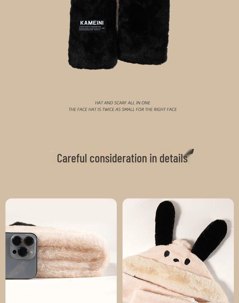 Women's Cute Bear Plush Hooded Snood with Warm Gloves and Scarf Set