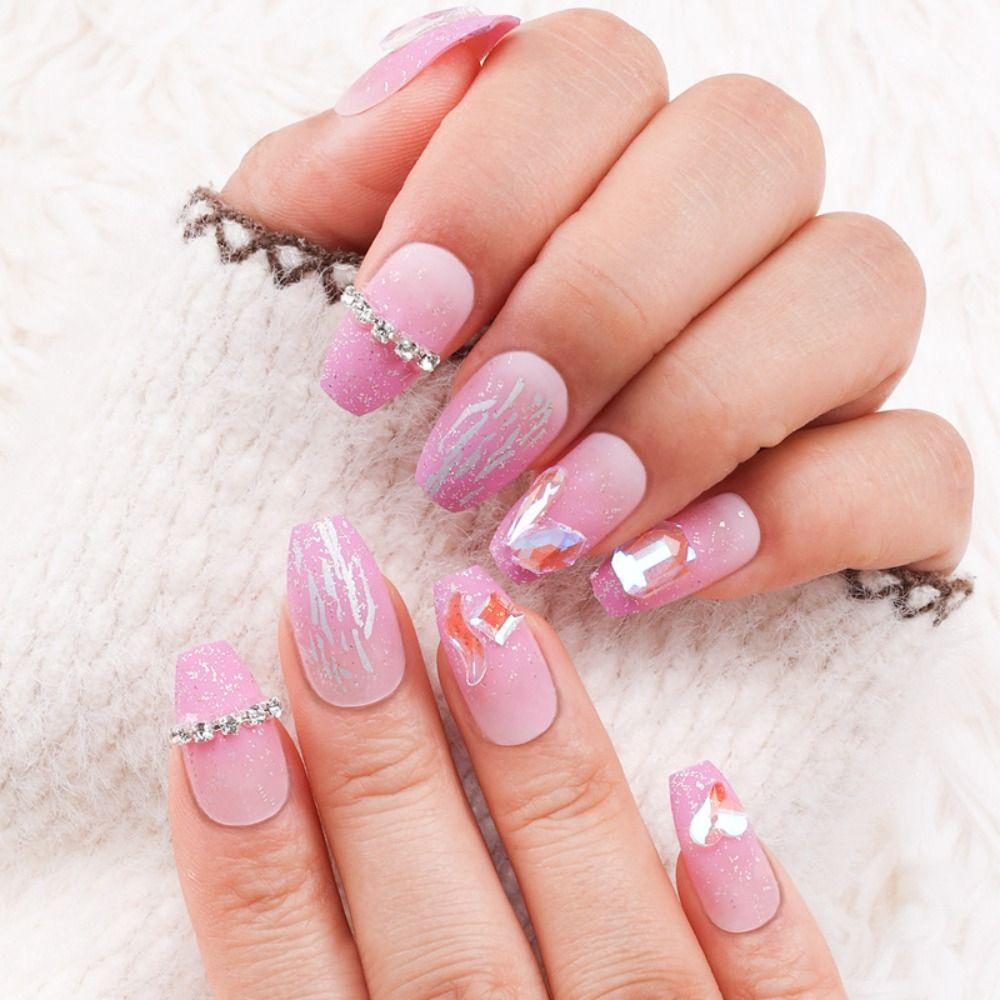 

Nail Tips DIY Press on Nails Long French Fake Nails Coloured Diamond Wearable