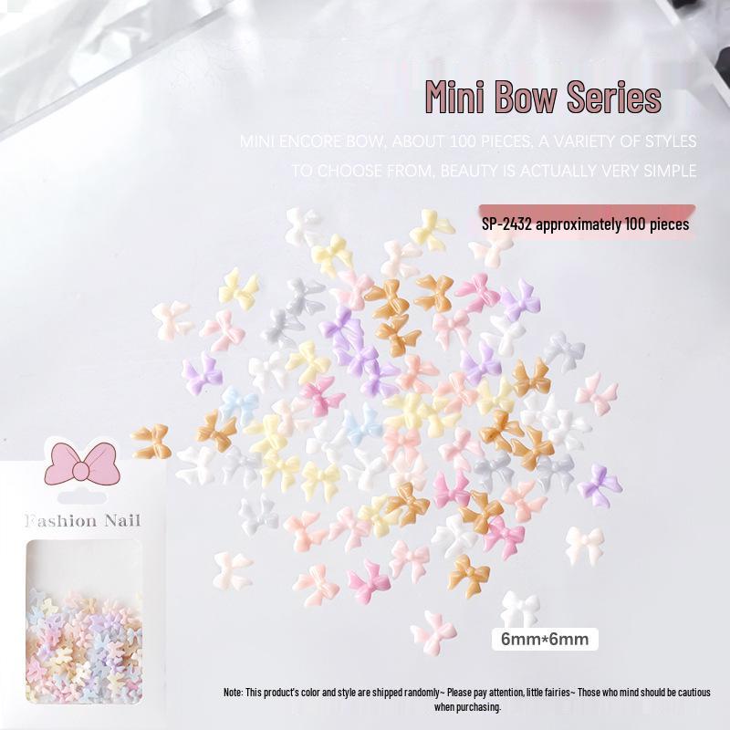 

Mini Bow Candy Color Nail Charms: 100 Resin Bowtie Decorations