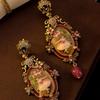Medieval temperament versatile retro oil painting ballet girl stud earrings old flowers bee relief light luxury carved earrings