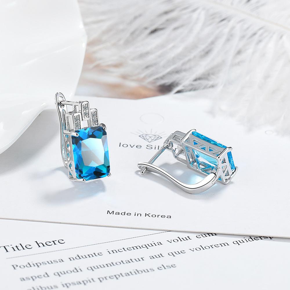 Personalized Earrings, Rectangular Ear Buckles, Colored Zircon Earrings, High-End Temperament