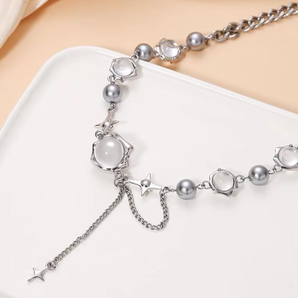 Women Choker Necklace Fairy Glass Necklace Collarbone Chain Necklace Elegant Silver-Color Party Choker