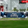 Happy 1st Birthday Courtyard Banner, Blue & Silvery Balloons with Text 1 Design, Polyester Outdoor Indoor Wedding Anniversary Backdrop