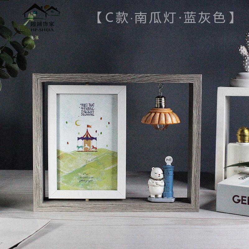 

Nordic style personalized couple 6-inch double-sided photo rotating desk photo frame with LED light creative photo frame display 24X20CM