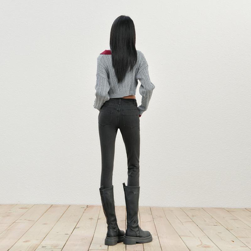 Jeans women's autumn and winter new velvet high waist slim fit thin elastic tight small feet pencil pants