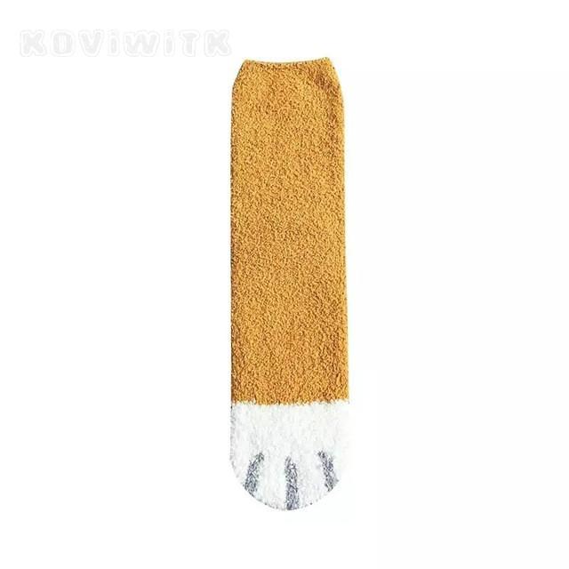 Women Socks Plush Coral Velvet Autumn Winter Cat Paw Lovely Thicken Warm Floor Socks KTY