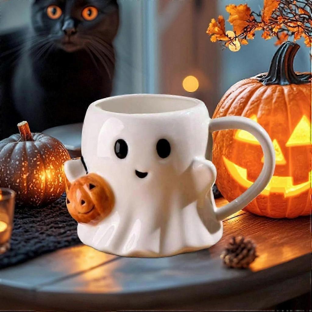 2026 New 2026 Halloween Ghost Ceramic Coffee Mug - Festive Pumpkin Design, Sturdy & Easy to Clean Handle