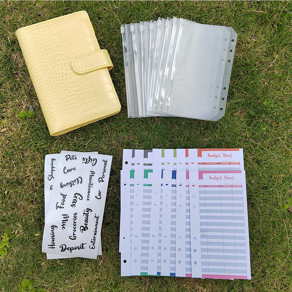 A6 Binder PU Leather Cover Crocodile 6 Ring Loose-leaf Budget Binder Set Cash Budget Binder System (Yellow,no&A6) жёлтый