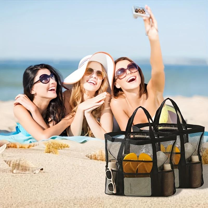 Large Single-Shoulder Carry Mesh Shower Gym Swimming Bag Cosmetic Storage Tote Beach Handbag Portable Multi-Pocket Beach Bag