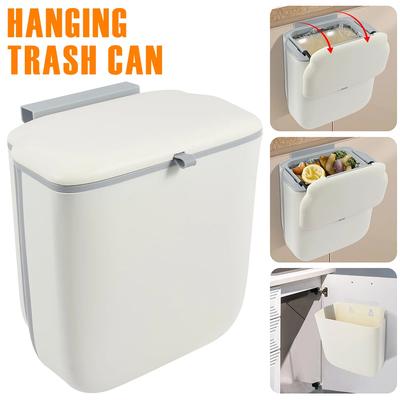 Hanging Trash Can Kitchen Food Compost Bin with Lid and Hidden Scraper Space Saving Foldable Wall Mounted Garbage Can for Home