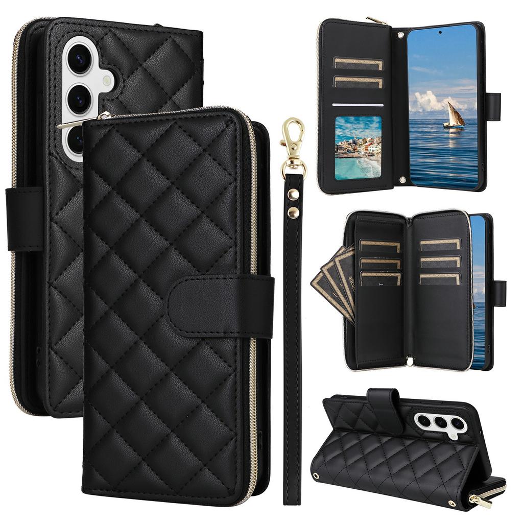 For Samsung Galaxy S25/S24 Case Zipper Wallet Rhombus PU Leather Crossbody Phone Bag