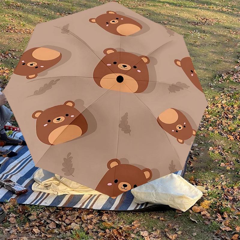 1PC Bear Pattern Umbrella-8-Rib Reinforced Portable Folding Travel Suitable for All Seasons Outdoor Daily Use Is an Ideal Choice -F309