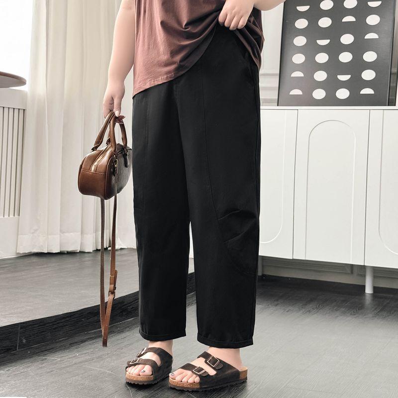 

Plus size women clothing [Korean Series All-Match Curved Pants] Chubby Girl Summer High Waist Casual 100.40kg-Point Radish Pants Night Black-Pants 3XL