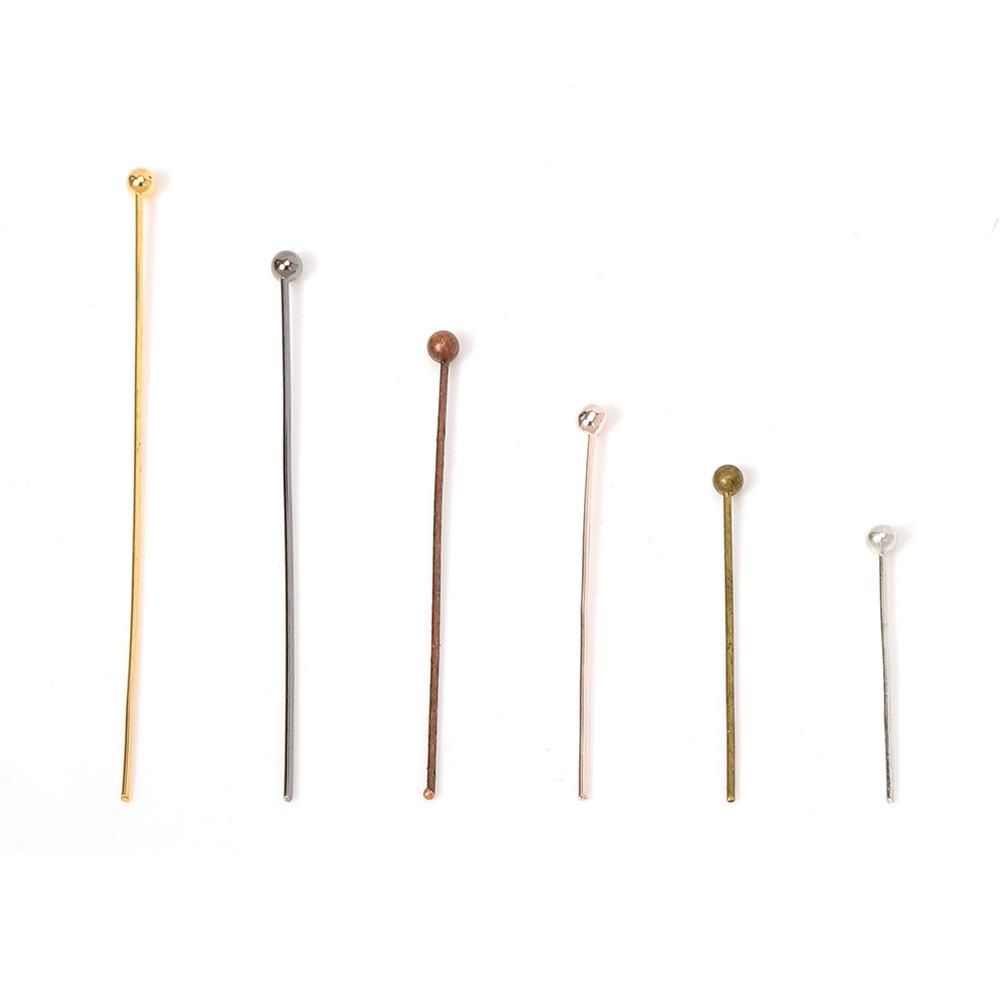 Handmade Copper Beaded Stud Earrings - Rustproof Ear Jewelry with Round Beads and Head Pins