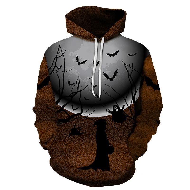 Autumn 3D Horror Pattern Printed Hoodies Fashionable Casual Sports Long Sleeved Men's Hooded Sweatshirts