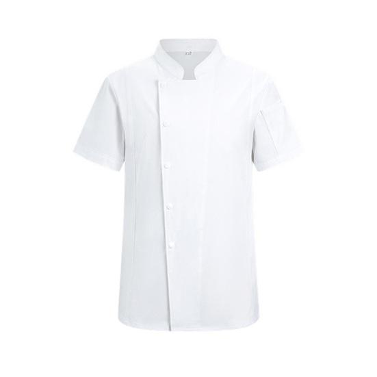 Chef Uniform Stand Collar Short Sleeve Chef Coat Single-Breasted Buttons Solid Color Workwear Professional Chef Apparel M
