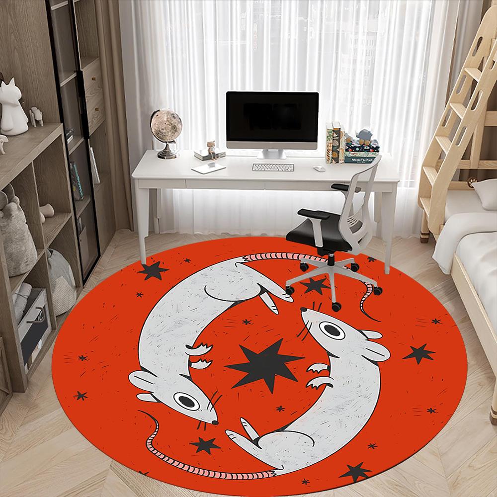 1pc Mouse Zodiac Office Round Area Rug,  Mat Suitable For Office, Under Office Chairs Bedroom Living Room Home Decor, Room Deco