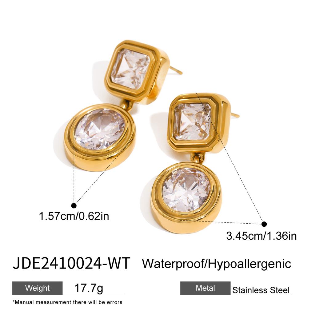 Youthway Vintage Luxury Stainless Steel Geometric White Green Rhinestone Drop Earrings For Women Anti Allergic Jewelry Set