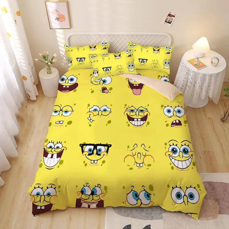 Cartoon New 3d S-SpongeBobS Duvet Cover Pillowcases Twin Full Queen King Size Bedding Set Soft Bed Linens Bedclothes