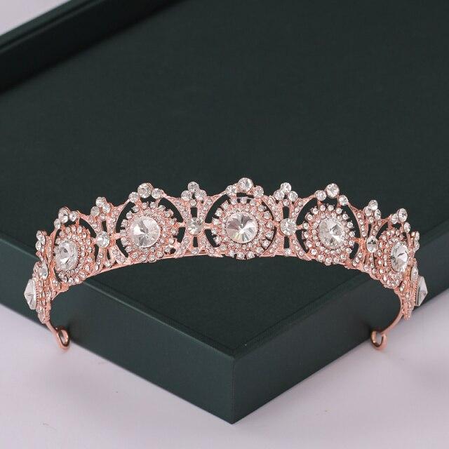 Rose Trendy Color Gold Tiaras And Crowns Pearl Crystal Princess Diadems Sale Queen Wedding Bridal Hair Accessories Headpiece